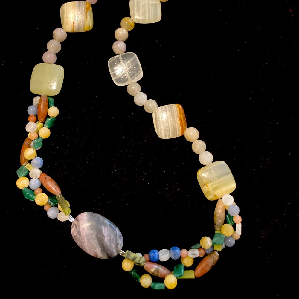 Handcrafted! Multi strand gemstone necklace! Wearable art!